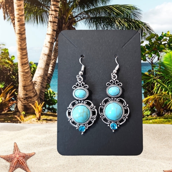 Turquoise and Silver Color New Dangle Earrings New for The Season - Picture 3 of 3